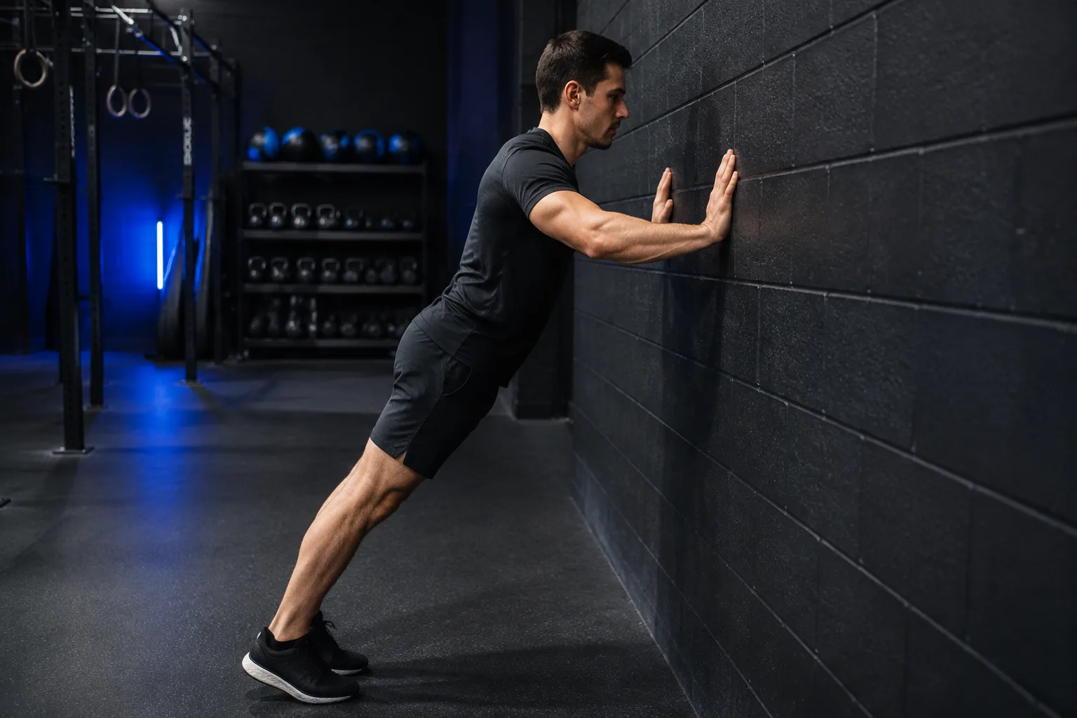 A beginner performing a wall push-up