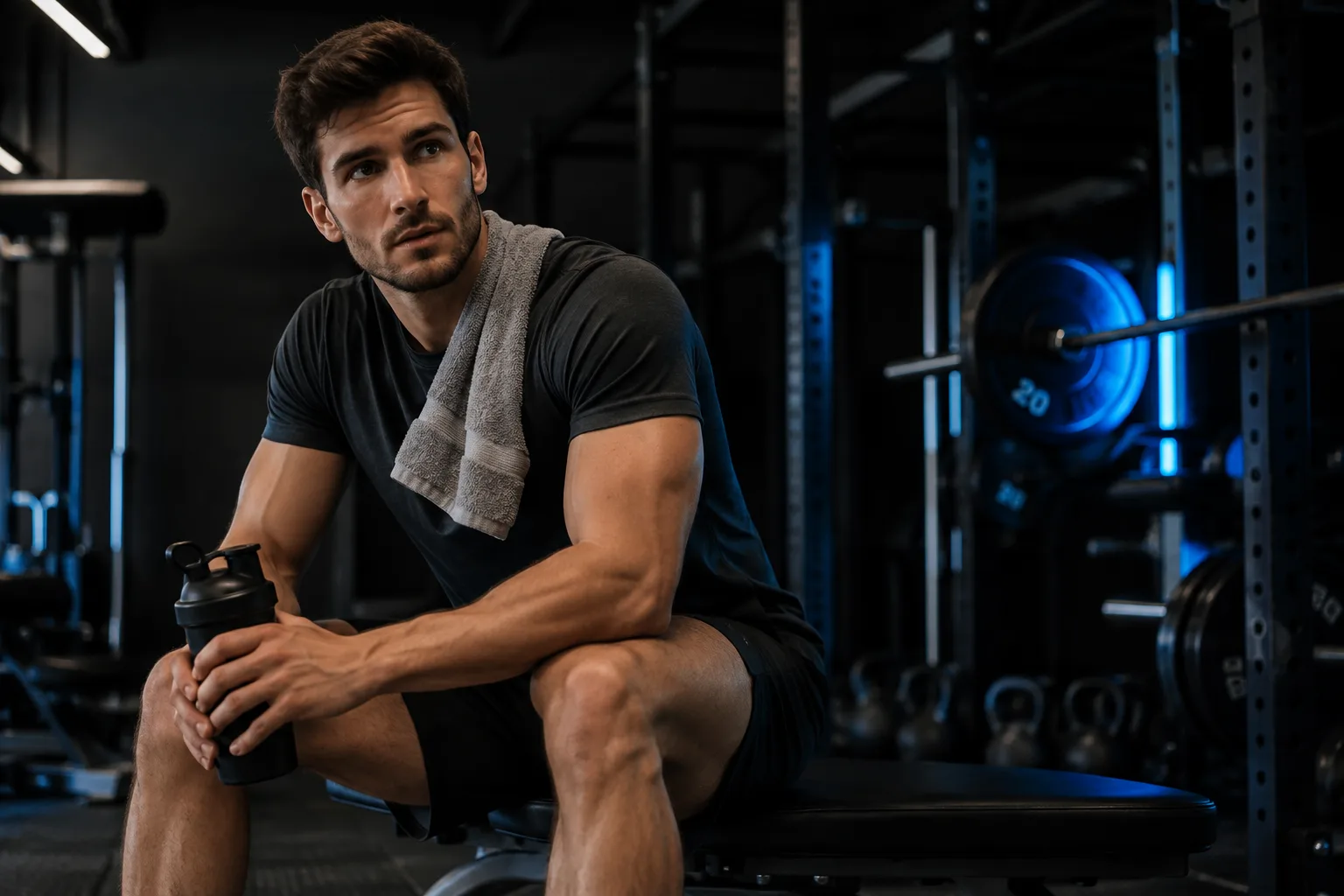 A person resting between exercises