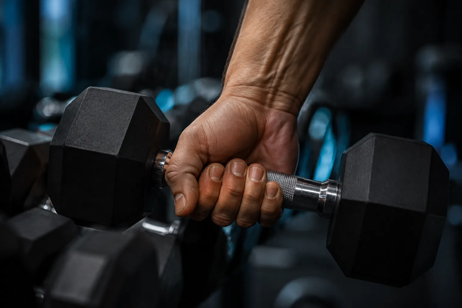 A close view of a dumbbell handle