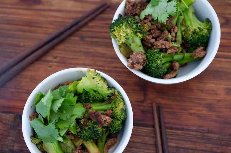 Beef and broccoli served together