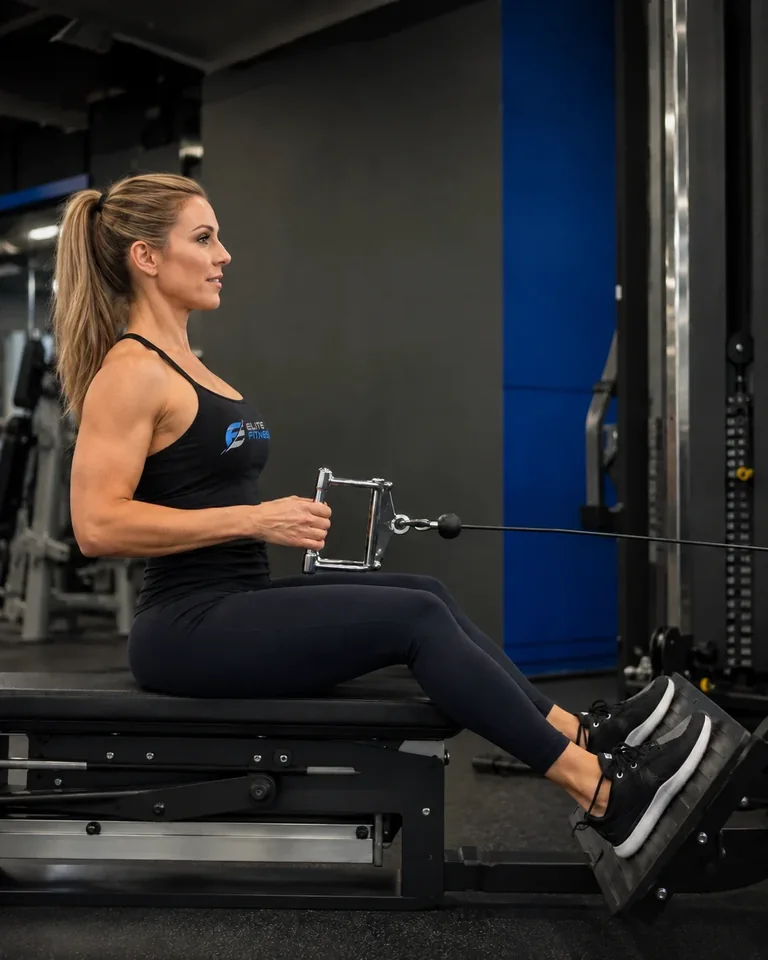 Diana performing a seated strength exercise in the gym