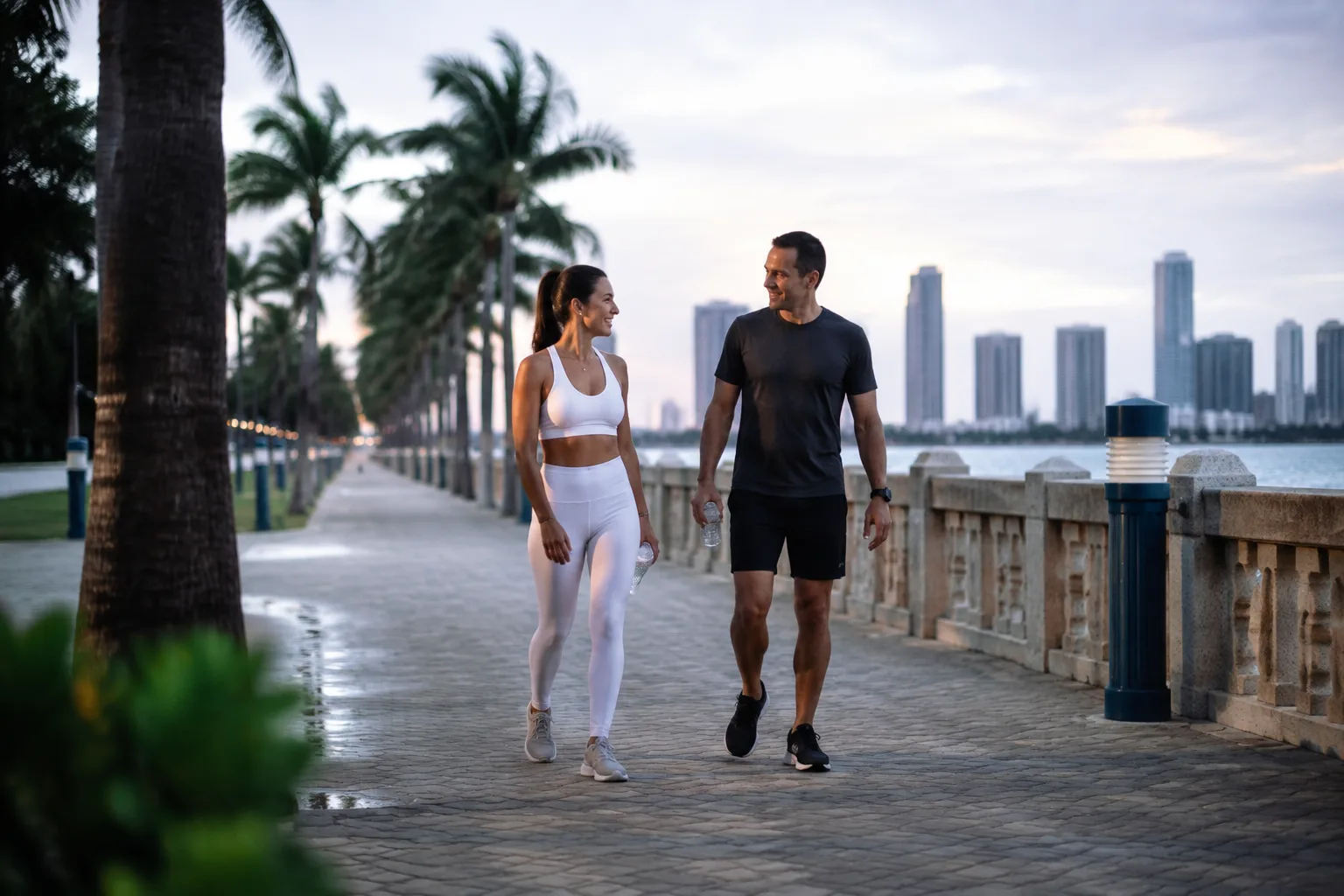 Two adults walking outdoors