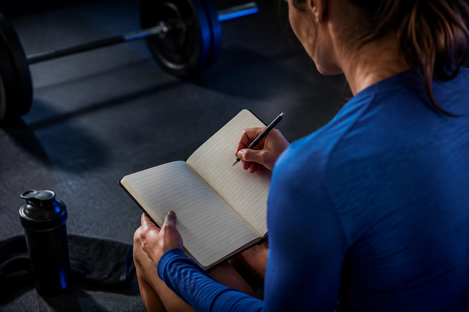A person recording their workout