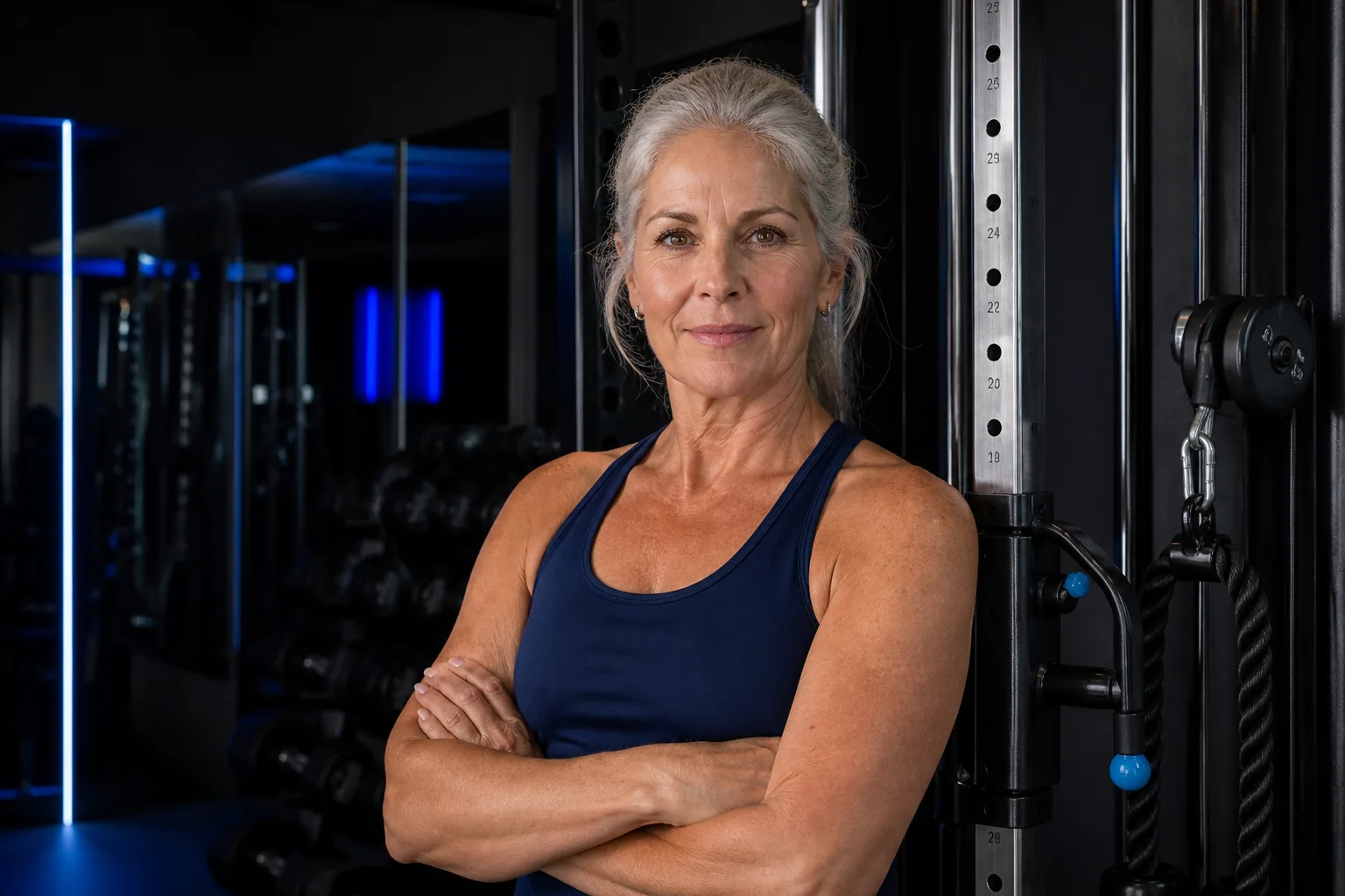 An active woman standing confidently in a gym